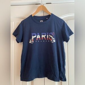 Uniqlo x Disney Paris France Navy Blue‎ T Shirt Women's Size L Minnie Mickey